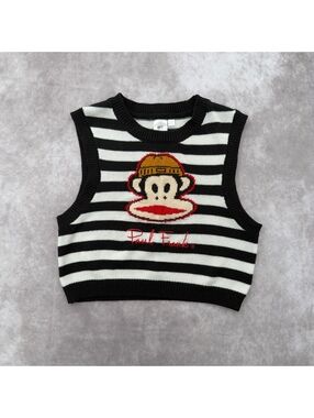 90s Paul Frank Julius Monkey Black White Striped Knit Sweater Vest Size M Y2K